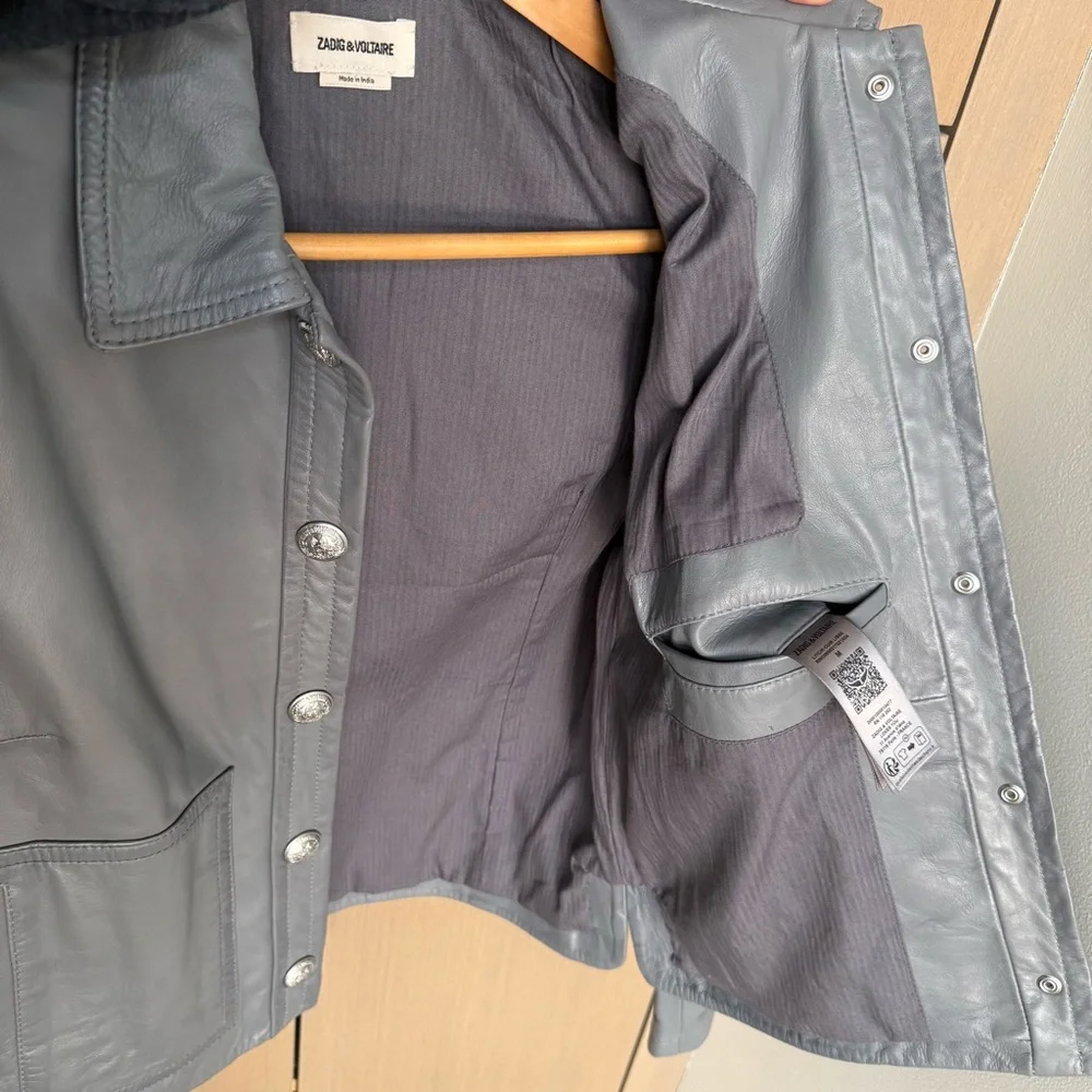 NEW! Zadig & Voltaire Leather Grey Jacket, M - Picture 14 of 14